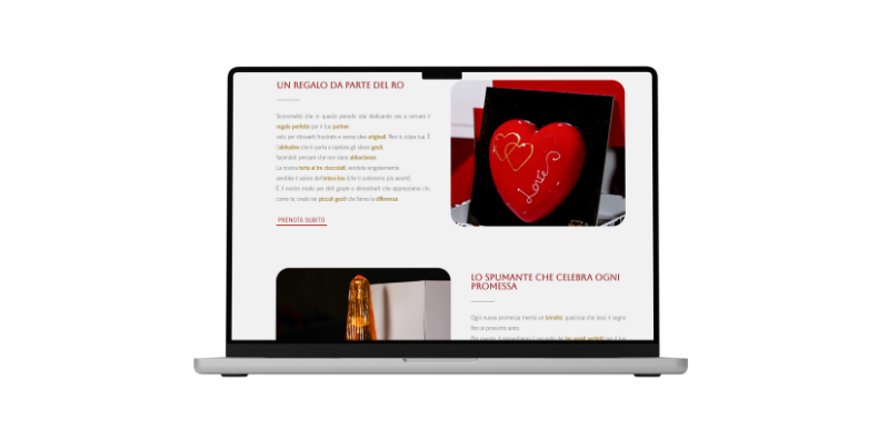 mokup desktop della landing page di san Valentino fatta per Ro Bistrò con le box di San Valentino