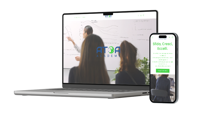 mokup del sito di Atoa sviluppato da noi visualizzato in versione desktop e mobile
